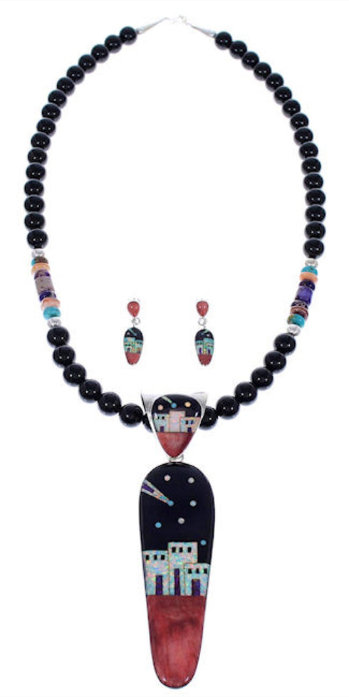 Silver Multicolor Necklace Pendant Earrings Set PX35187