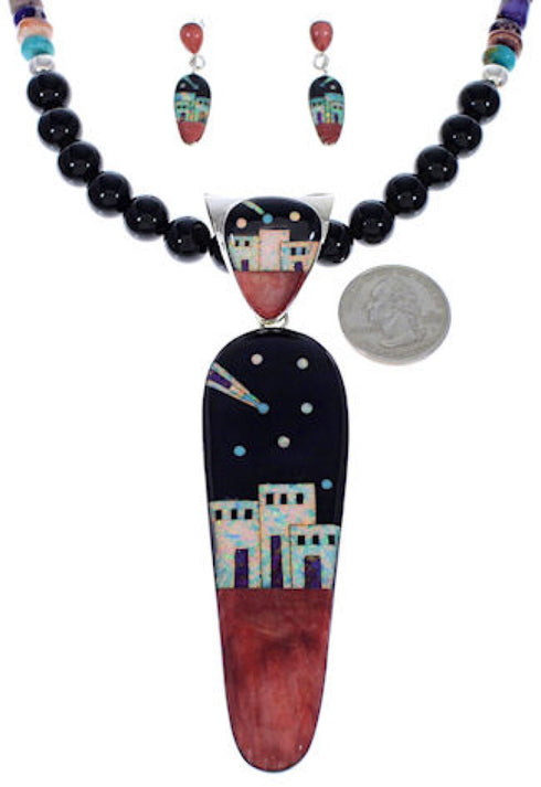 Silver Multicolor Necklace Pendant Earrings Set PX35187
