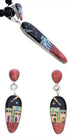 Silver Multicolor Necklace Pendant Earrings Set PX35187
