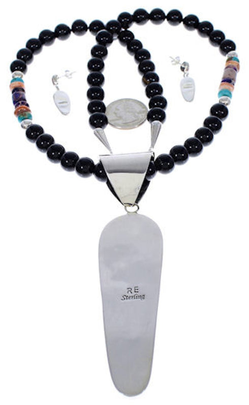 Silver Multicolor Necklace Pendant Earrings Set PX35187