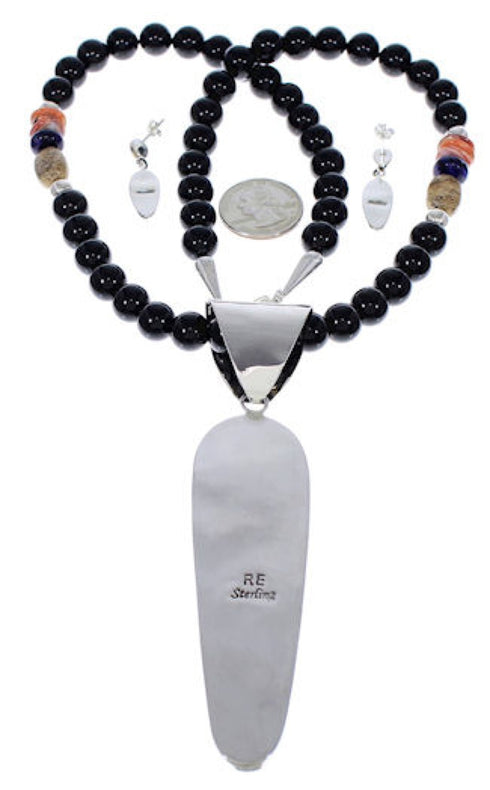 Native American Village Multicolor Inlay Pendant Necklace Set PX35216