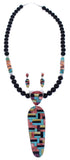 Genuine Sterling Silver And Multicolor Necklace And Earring Set PX35238