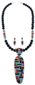 Sterling Silver Multicolor Pendant Necklace And Earrings Set PX35253