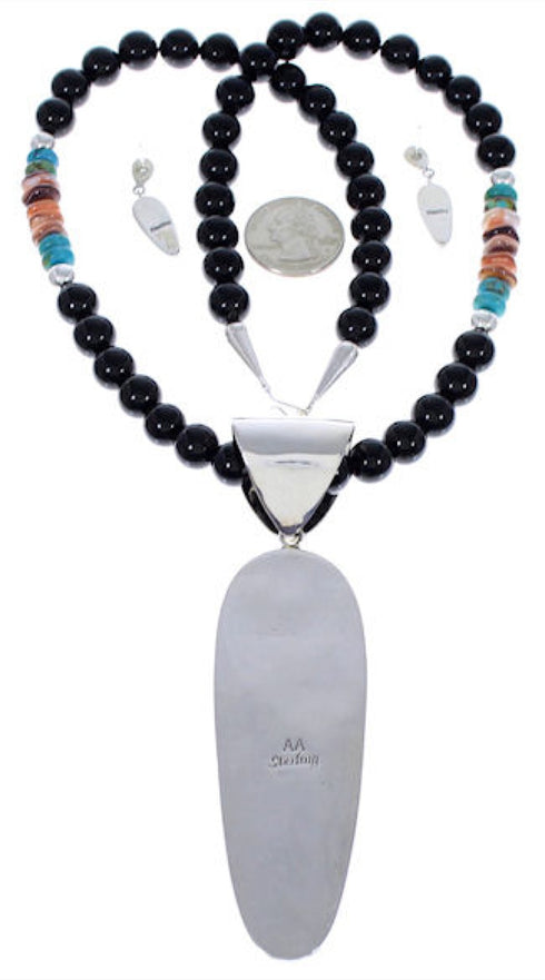 Sterling Silver Multicolor Pendant Necklace And Earrings Set PX35253