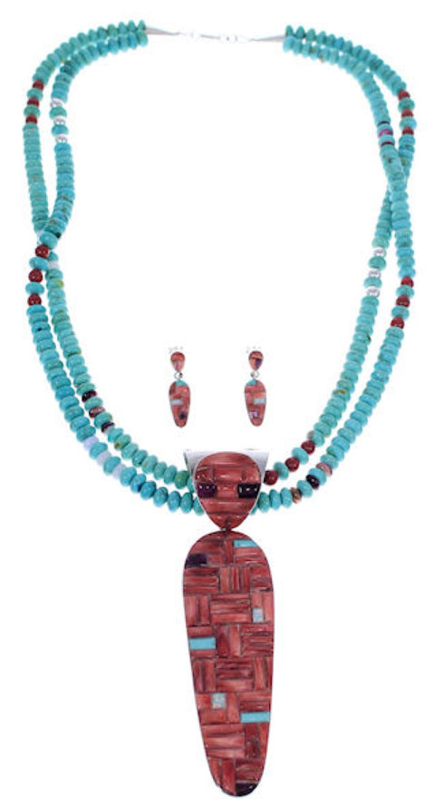 Southwest Authentic Sterling Silver And Multicolor Necklace And Earring Set PX35285
