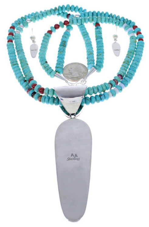 Southwest Authentic Sterling Silver And Multicolor Necklace And Earring Set PX35285