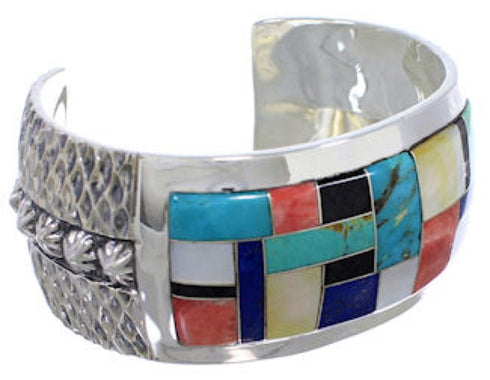 Multicolor Inlay Sterling Silver Southwest Cuff Bracelet FX27901