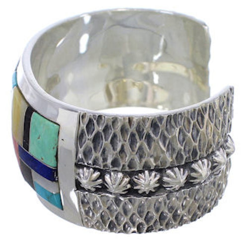 Multicolor Inlay Sterling Silver Southwest Cuff Bracelet FX27901