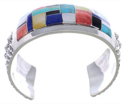 Multicolor Inlay Sterling Silver Southwest Cuff Bracelet FX27901