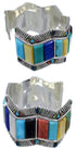 Multicolor Inlay Southwest Sterling Silver Cuff Bracelet FX27892