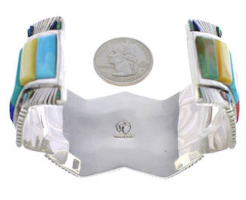 Multicolor Inlay Southwest Sterling Silver Cuff Bracelet FX27892