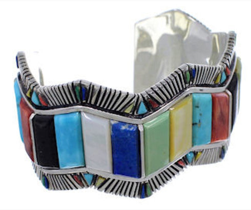 Southwest Multicolor Inlay Sterling Silver Cuff Bracelet FX27894
