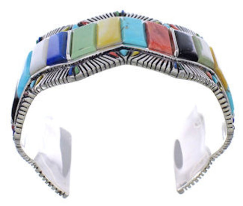 Southwest Multicolor Inlay Sterling Silver Cuff Bracelet FX27894