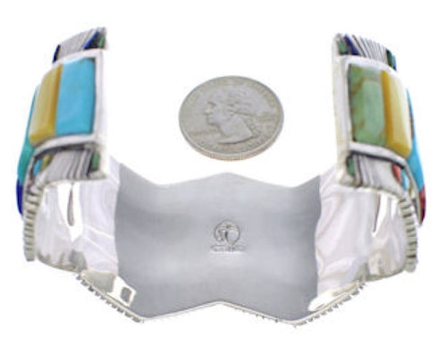 Southwest Multicolor Inlay Sterling Silver Cuff Bracelet FX27894