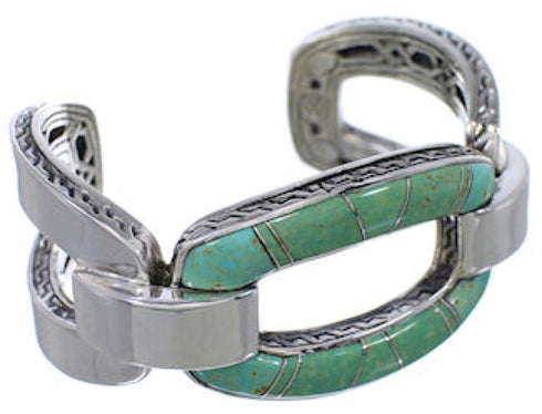 Southwest Sterling Silver Turquoise Inlay Cuff Bracelet FX27163