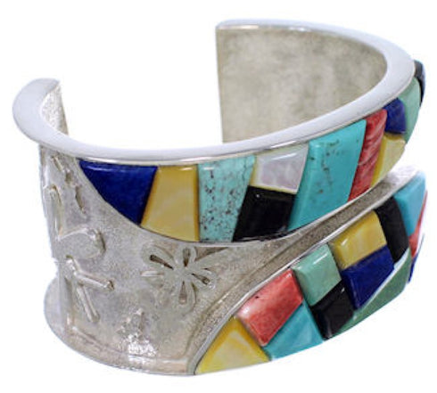 Multicolor Inlay Dragonfly Sterling Silver Cuff Bracelet FX27159