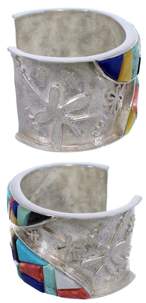 Multicolor Inlay Dragonfly Sterling Silver Cuff Bracelet FX27159