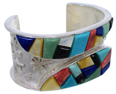 Dragonfly Sterling Silver Multicolor Southwest Cuff Bracelet FX27174