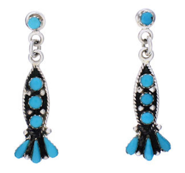 Southwest Turquoise Sterling Silver Post Dangle Earrings PX32565