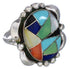 Southwestern Sterling Silver Multicolor Inlay Ring Size 8-3/4 UX33627