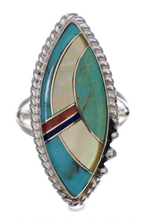 Authentic Sterling Silver Multicolor Inlay Ring Size 6-1/2 UX33670