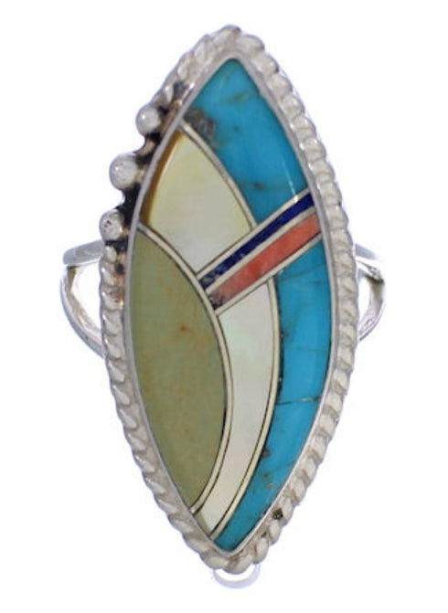 Southwest Sterling Silver Multicolor Inlay Ring Size 8-1/2 UX33825