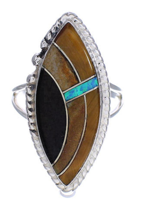 Sterling Silver Multicolor Inlay Southwestern Ring Size 6-3/4 UX33891