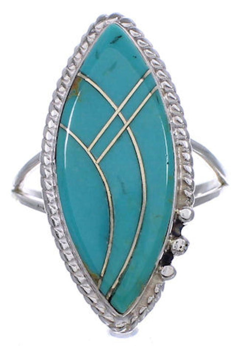 Authentic Sterling Silver And Turquoise Inlay Ring Size 5-1/4 UX33923
