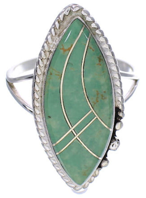 Southwest Sterling Silver Turquoise Inlay Ring Size 8-1/2 UX33940