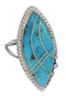 Authentic Sterling Silver Turquoise Inlay Ring Size 5-1/4 UX33967