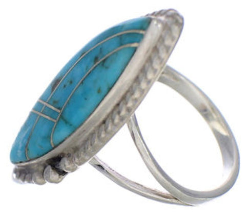 Authentic Sterling Silver Turquoise Inlay Ring Size 5-1/4 UX33967