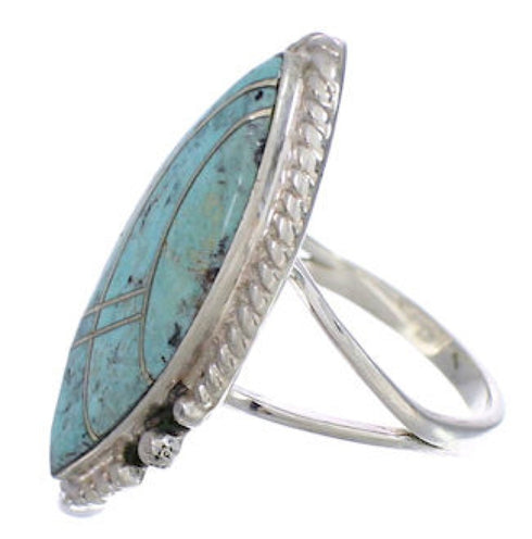 Turquoise Inlay Sterling Silver Jewelry Ring Size 7-3/4 UX33971