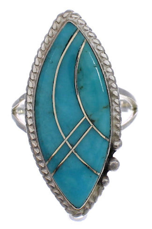 Turquoise Inlay Sterling Silver Ring Size 4-3/4 FX93586