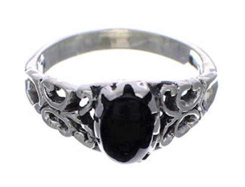 Jet And Sterling Silver Southwestern Ring Size 5-1/4 UX34033