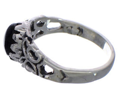 Jet And Sterling Silver Southwestern Ring Size 5-1/4 UX34033