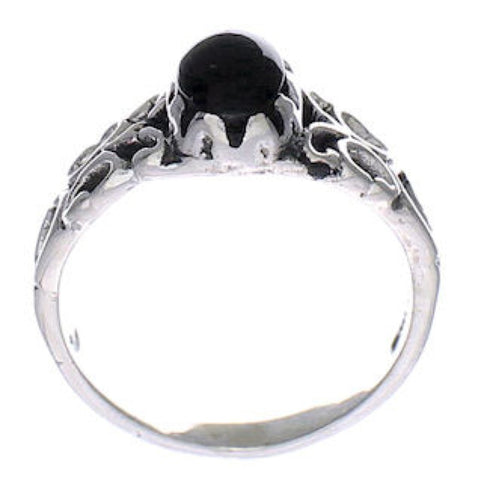 Jet And Sterling Silver Southwestern Ring Size 5-1/4 UX34033