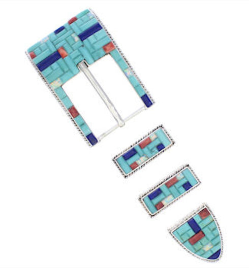 Silver Multicolor Inlay Ranger Belt Buckle PX38023