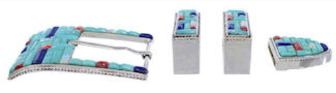 Silver Multicolor Inlay Ranger Belt Buckle PX38023