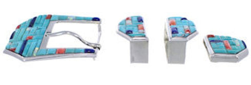 Southwest Multicolor Sterling Silver Ranger Belt Buckle PX38032
