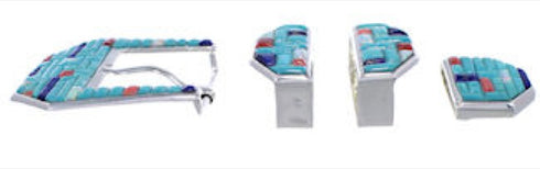 Multicolor Inlay Authentic Sterling Silver Ranger Belt Buckle PX38034