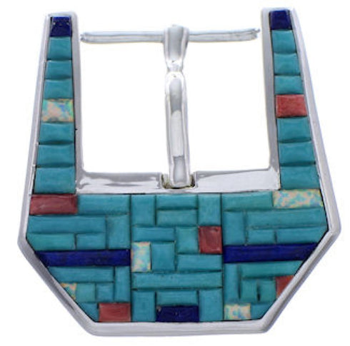 Multicolor Inlay Authentic Sterling Silver Ranger Belt Buckle PX38034