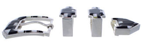 Black Jade Mother Of Pearl Inlay Silver Ranger Belt Buckle PX38103