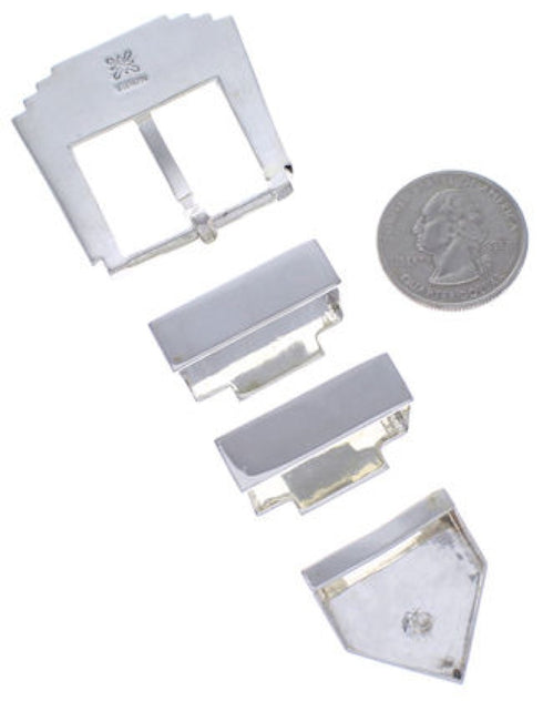 Black Jade Mother Of Pearl Inlay Silver Ranger Belt Buckle PX38103