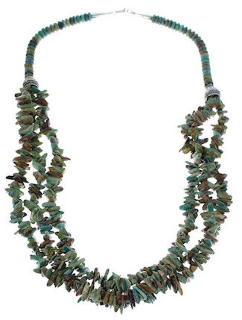 Native American 3-Strand Turquoise And Silver Bead Necklace EX32999