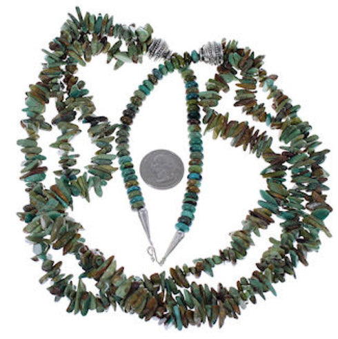 Native American 3-Strand Turquoise And Silver Bead Necklace EX32999