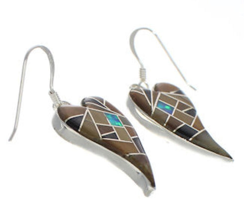 Multicolor Heart Inlay Sterling Silver Hook Dangle Earrings PX24297