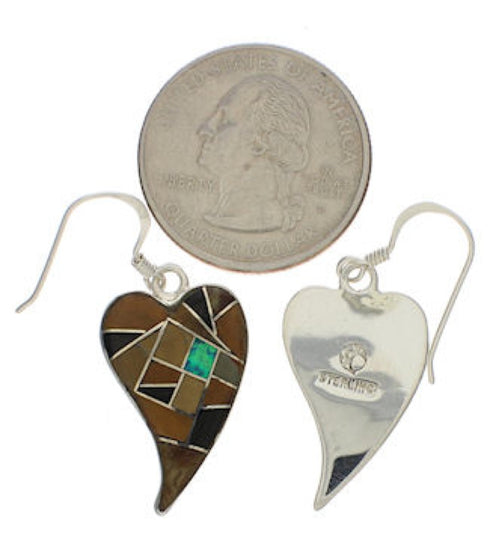 Multicolor Heart Inlay Sterling Silver Hook Dangle Earrings PX24297