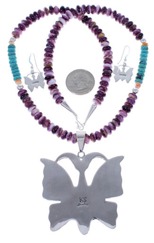 Silver Multicolor Butterfly Necklace Pendant Earrings Set PX34638