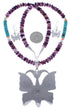 Silver Multicolor Butterfly Necklace Pendant Earrings Set PX34638