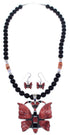 Silver Multicolor Butterfly Southwest Pendant Necklace Set PX34898
